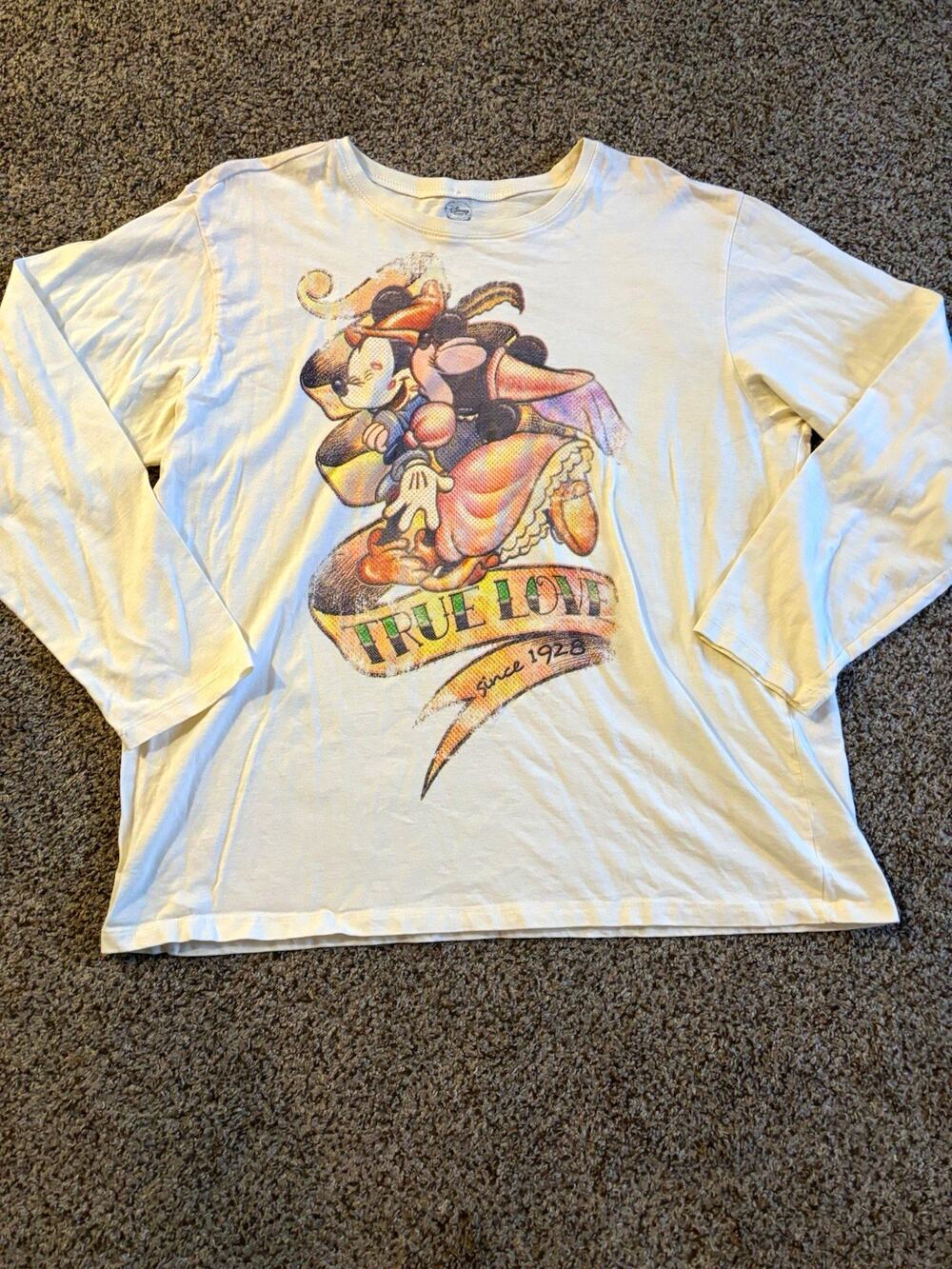 Vintage Disney Sport Mickey Minnie True Love Since 1928 Tee Ladies 2XL Y2K